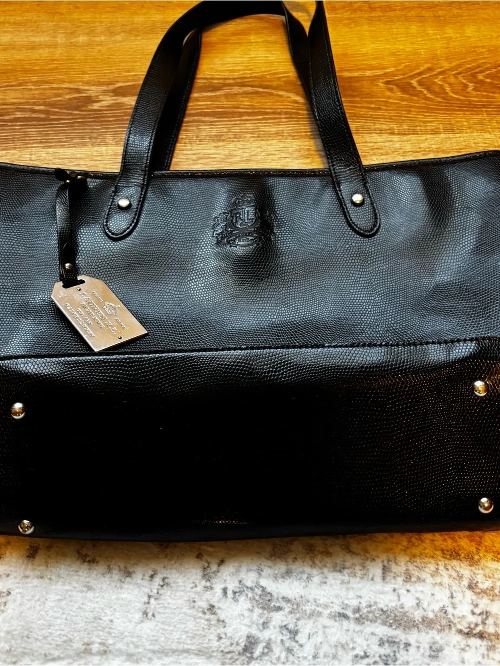 Ralph Lauren Black Leather Tote with Stud Accents - Picture 3 of 8